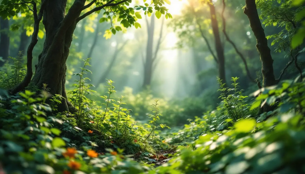 Ein dicht bewachsener, artenreicher Wald