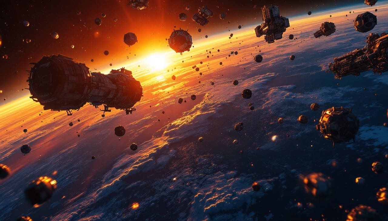 Trümmerteile im erdnahen Orbit.