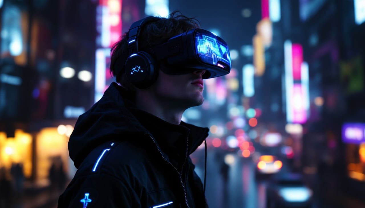 Erleben der Virtual Reality Nutzer in einer futuristischen VR-Welt