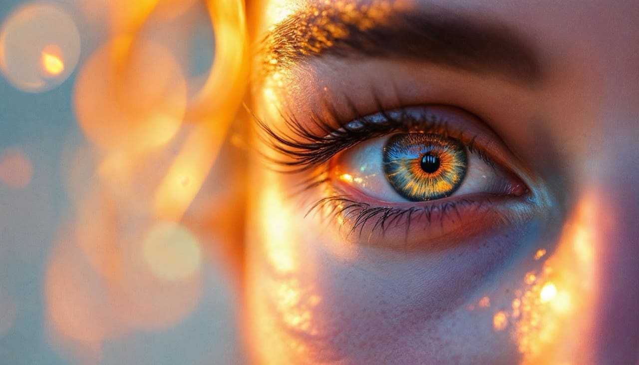 Nahaufnahme eines menschlichen Auges, das Emotionen und Iris-Details zeigt.