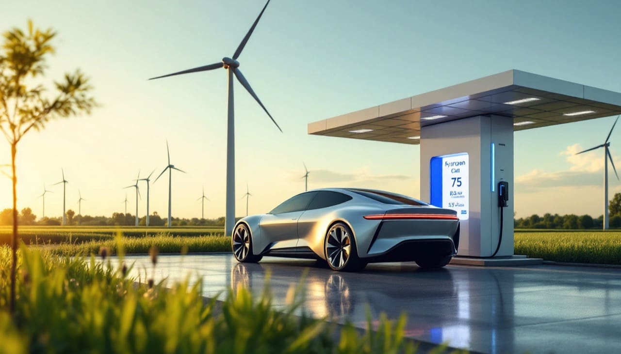 Zukunft der Energie: Wasserstoff Wasserstoffauto an Tankstelle