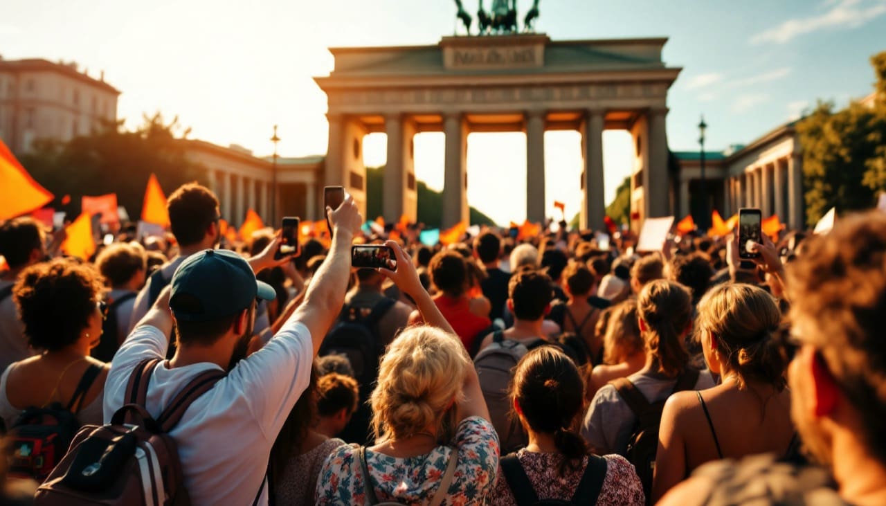 Protestierende mit Smartphones